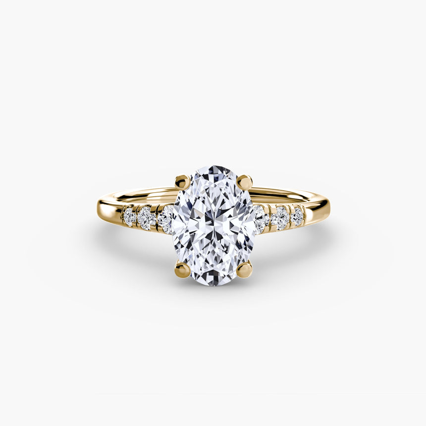 SOLENNE Oval Cut six-stone shoulder solitaire ring setting in Yellow Gold | SARATTI