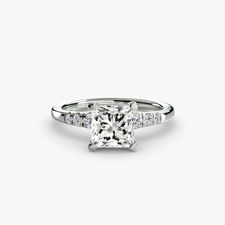 SOLENNE – Princess Cut Six-Stone Shoulder Solitaire Ring Setting in 950 Platinum | SARATTI