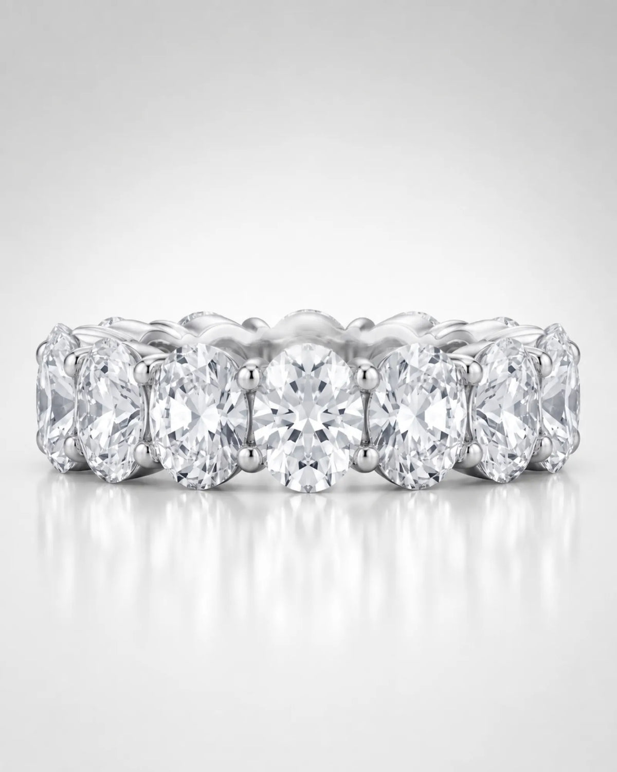 Thick oval diamond wedding band showing the full eternity diamond design | SARATTI