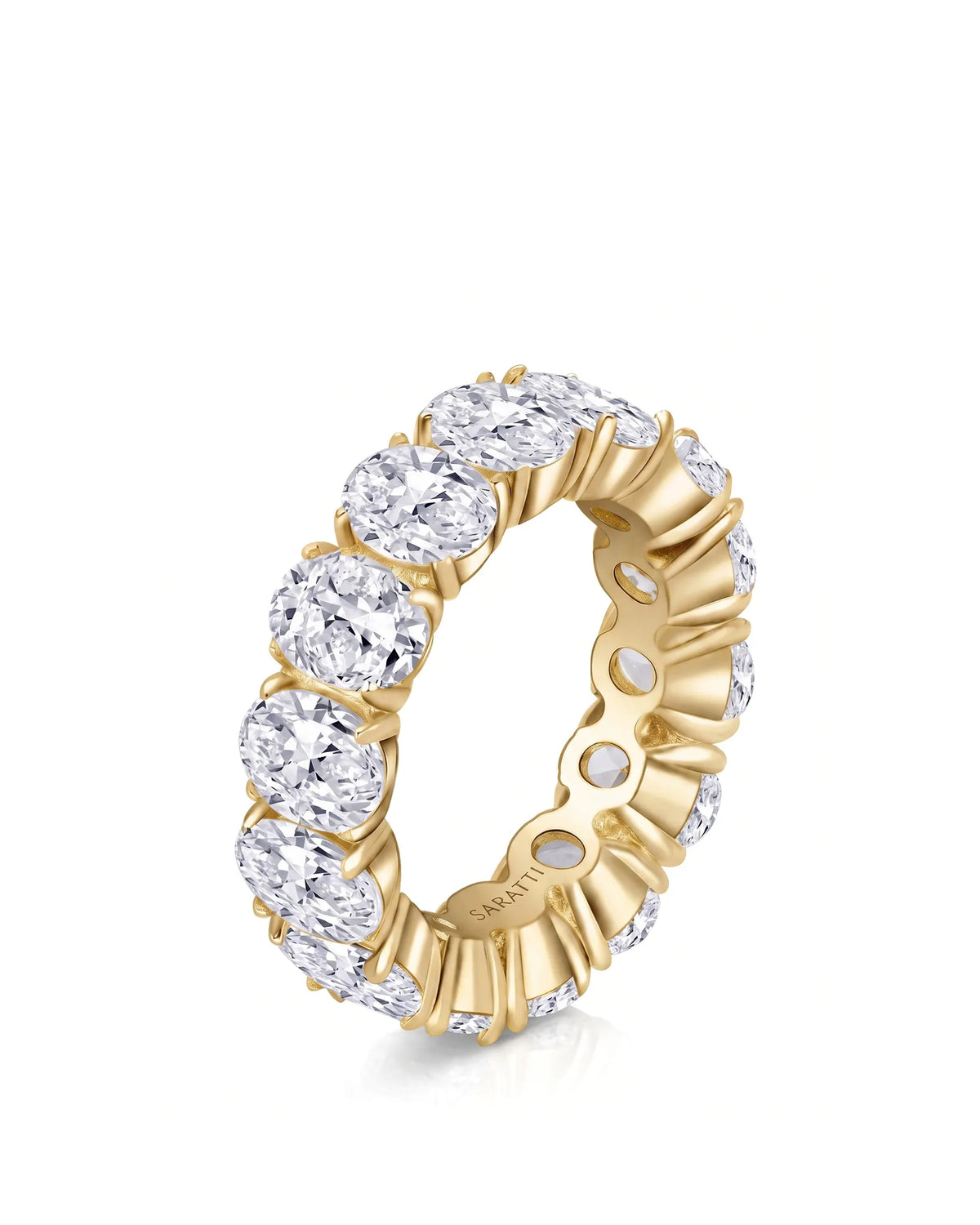 Thick oval diamond eternity ring with matched oval diamonds around the band | SARATTI