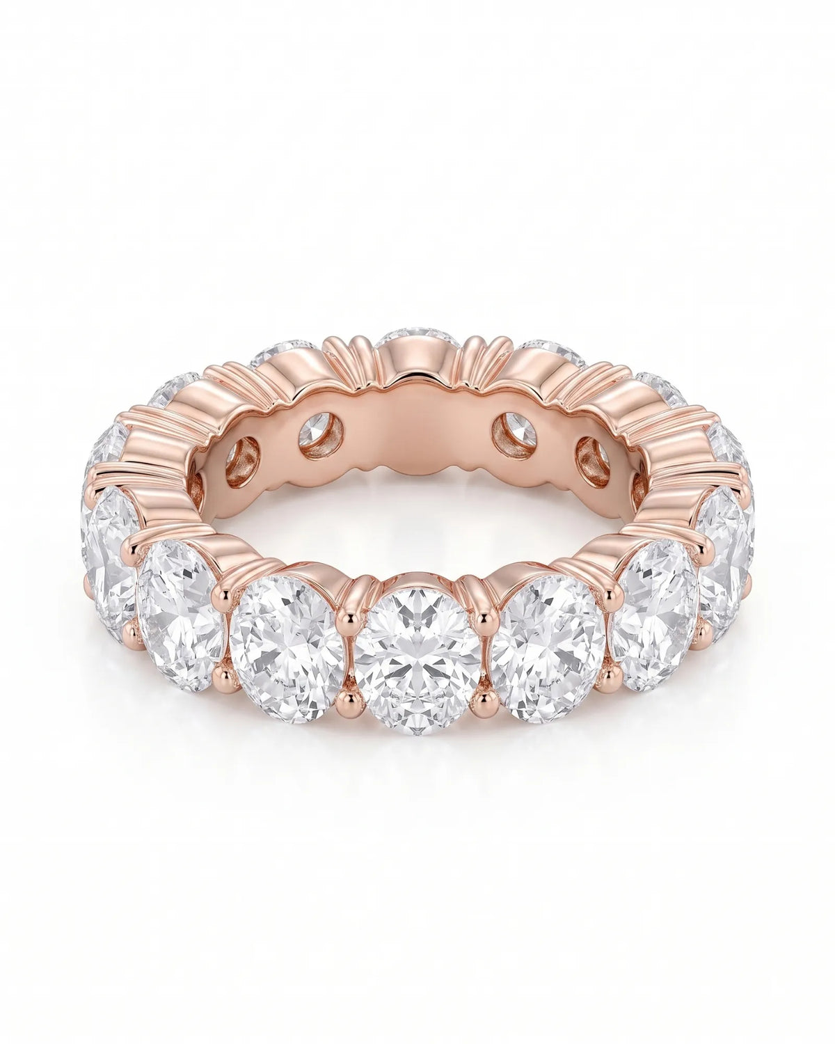 Thick oval diamond eternity band showing the refined open setting construction | SARATTI