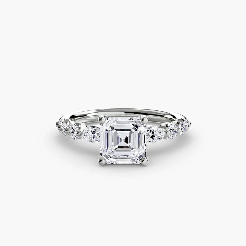 TIERED ACCENT – Asscher Cut Graduated Diamond Solitaire Ring Setting in 950 Platinum | SARATTI
