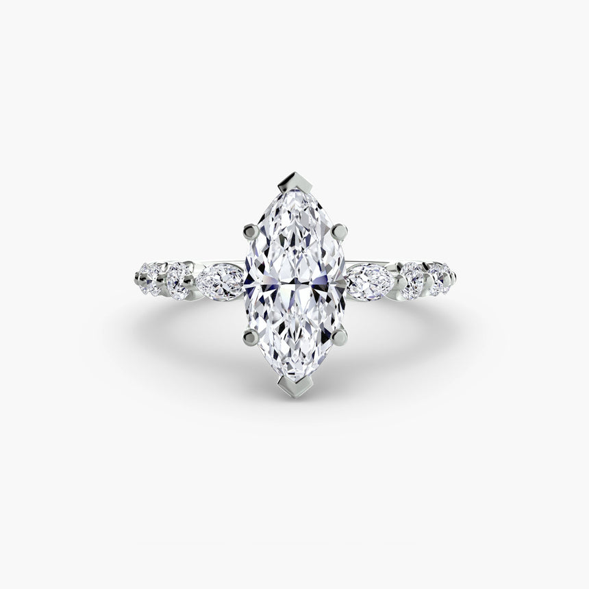 TIERED ACCENT – Marquise Cut Graduated Diamond Solitaire Ring Setting in White Gold | SARATTI
