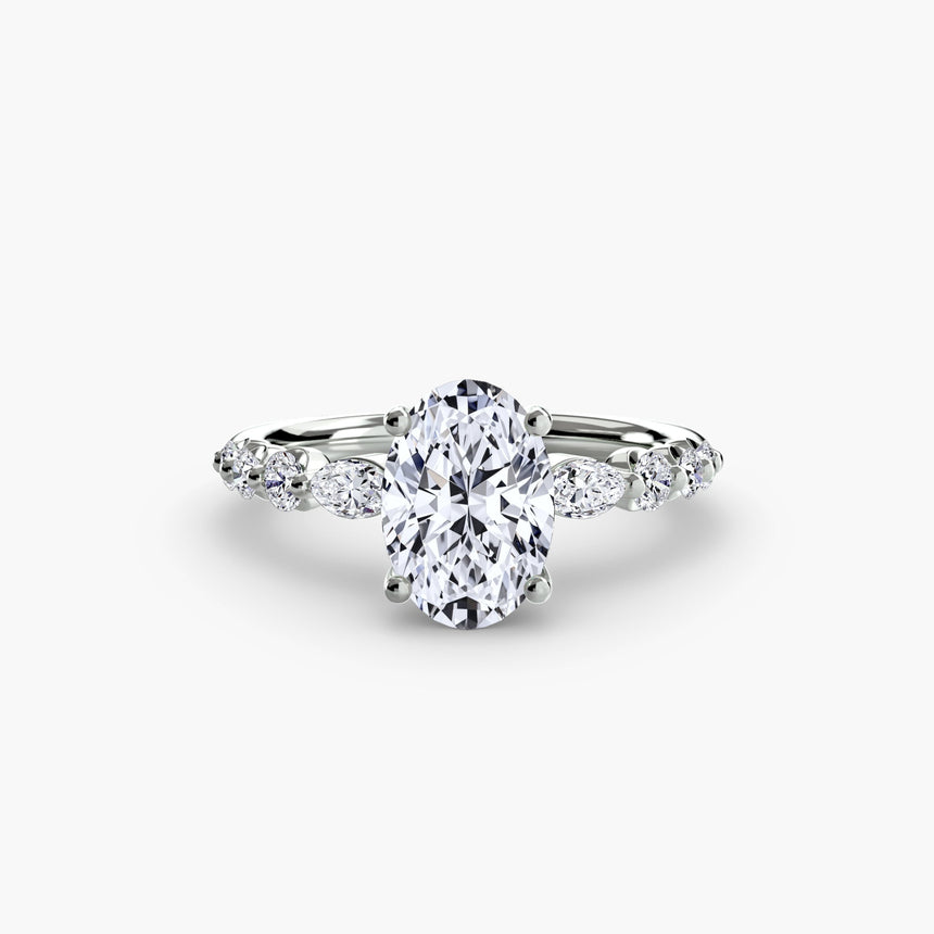 TIERED ACCENT Oval Cut graduated diamond solitaire ring setting in 950 Platinum | SARATTI