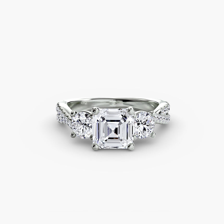 TRILOGIA – Asscher Cut Pavé Three-Stone Ring Setting in 950 Platinum | SARATTI