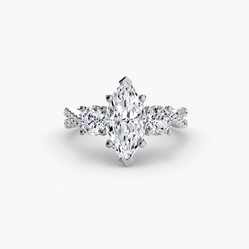 TRILOGIA – Marquise Cut Pavé Three-Stone Ring Setting in 950 Platinum | SARATTI