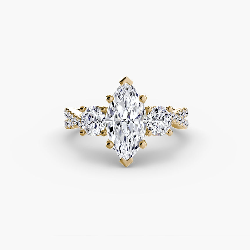 TRILOGIA – Marquise Cut Pavé Three-Stone Ring Setting in Yellow Gold | SARATTI