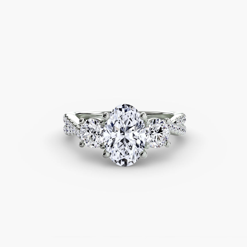 TRILOGIA Oval Cut pavé three-stone ring setting in 950 Platinum | SARATTI