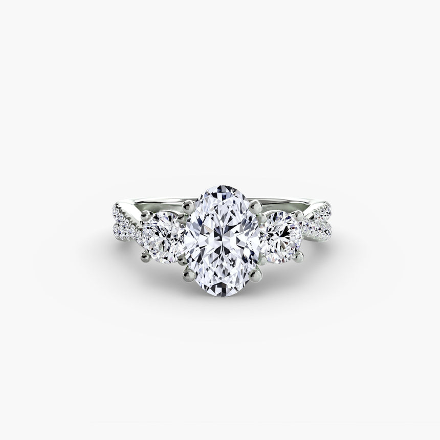 TRILOGIA Oval Cut pavé three-stone ring setting in White Gold | SARATTI