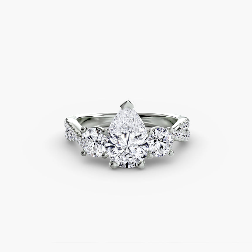 TRILOGIA – Pear Cut Pavé Three-Stone Ring Setting in 950 Platinum | SARATTI