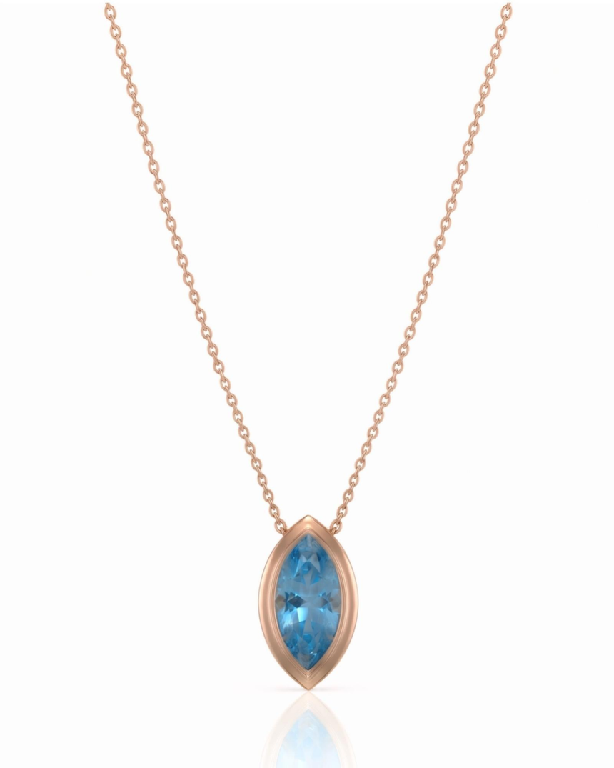 VELORA marquise cut Aquamarine bezel pendant necklace in Rose Gold, main view | SARATTI