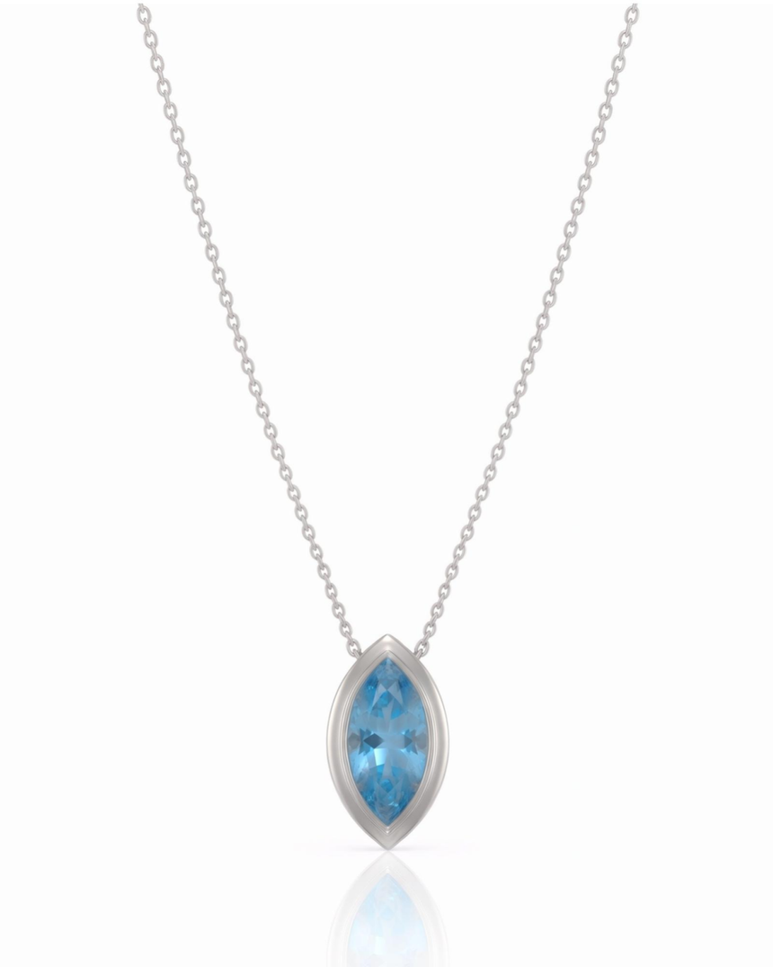 VELORA marquise cut Aquamarine bezel pendant necklace in White Gold, main view | SARATTI