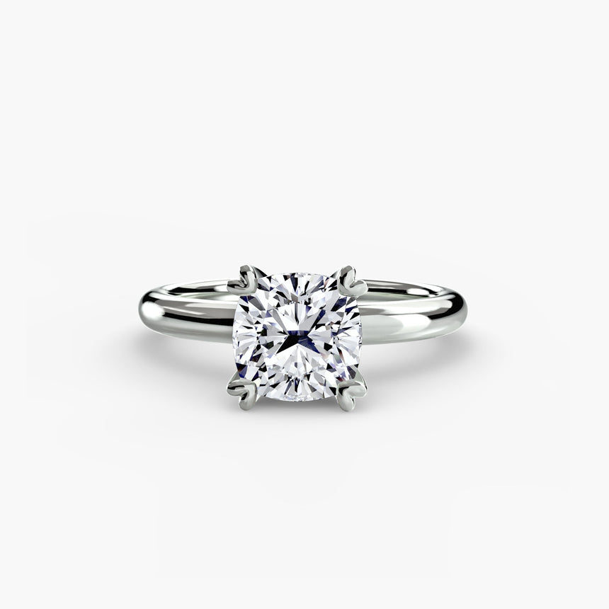 VERA – Cushion Cut Heart-Prong Solitaire Ring Setting – White Gold view | SARATTI