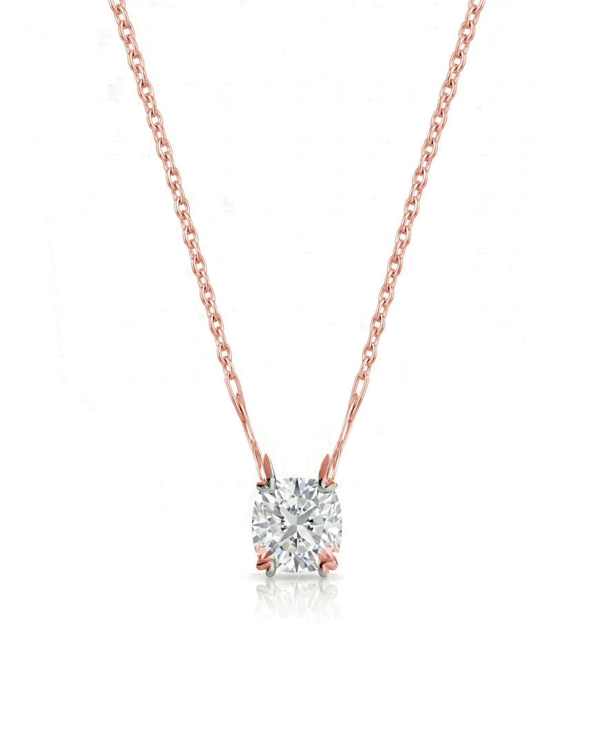 VERA Heart-Prong Cushion Cut solitaire necklace setting in rose gold, front view | SARATTI Fine Jewelry