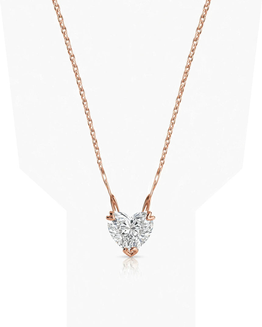 VERA Heart-Prong Heart Cut solitaire necklace setting in rose gold, front view | SARATTI Fine Jewelry