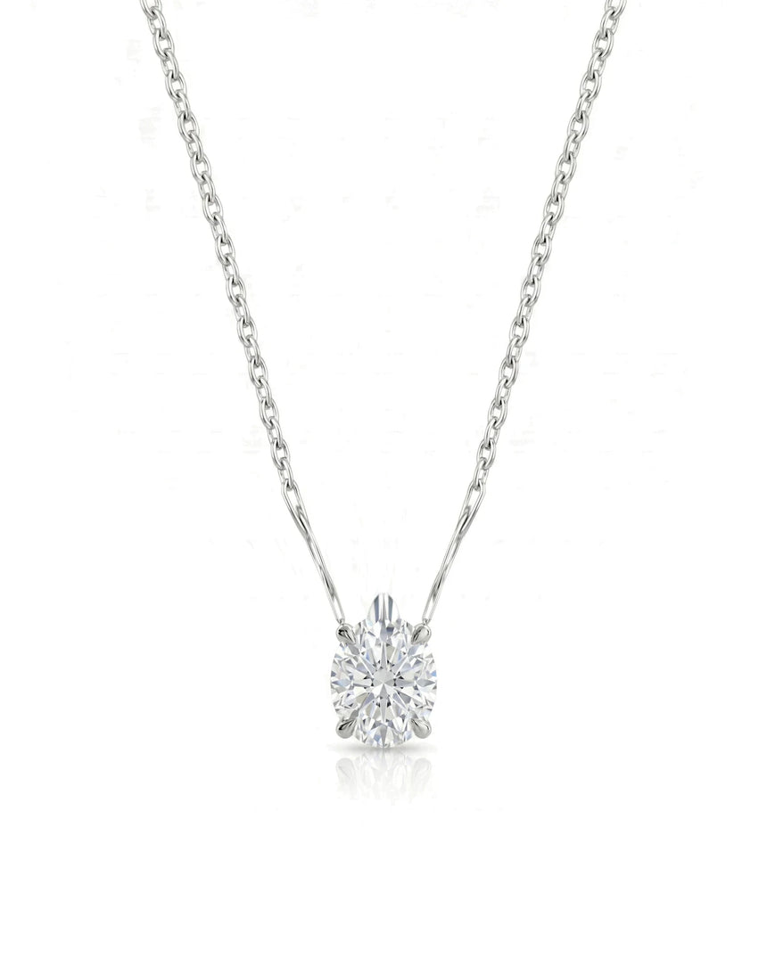 VERA Heart-Prong Oval Cut solitaire necklace setting in white metal, front view | SARATTI Fine Jewelry