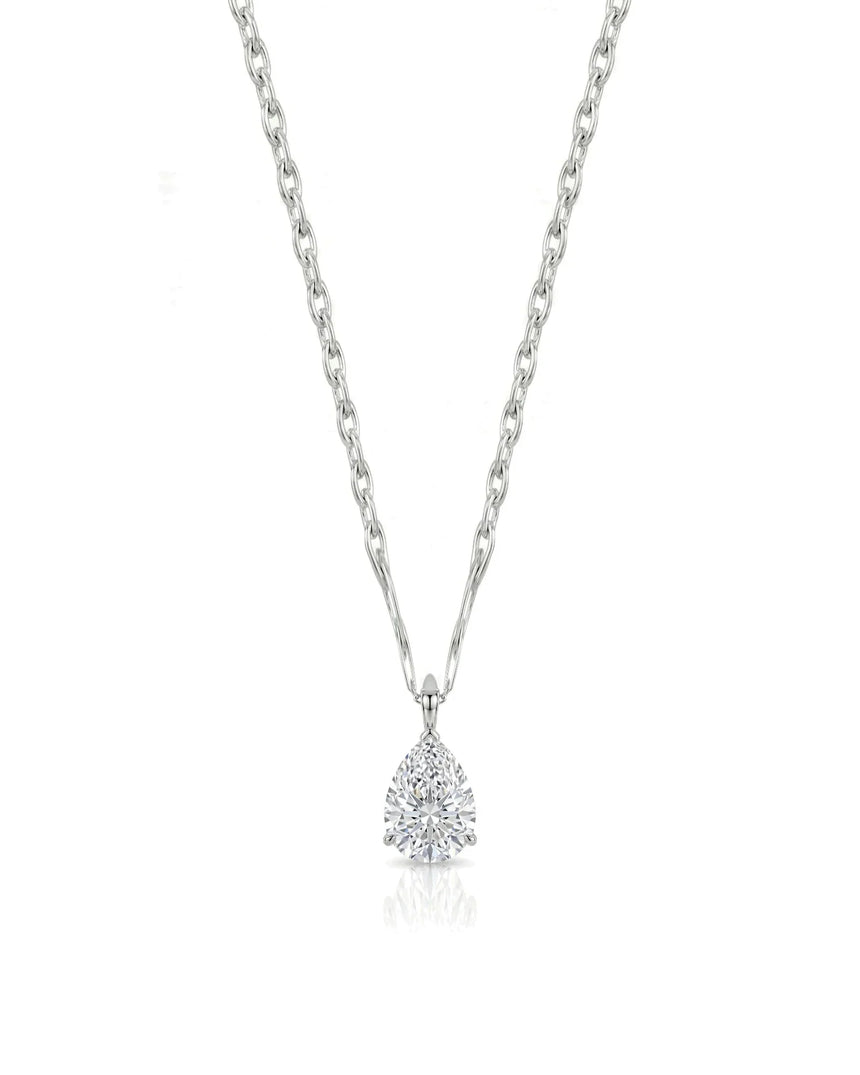 VERA Heart-Prong Pear Cut solitaire necklace setting in white metal, front view | SARATTI Fine Jewelry