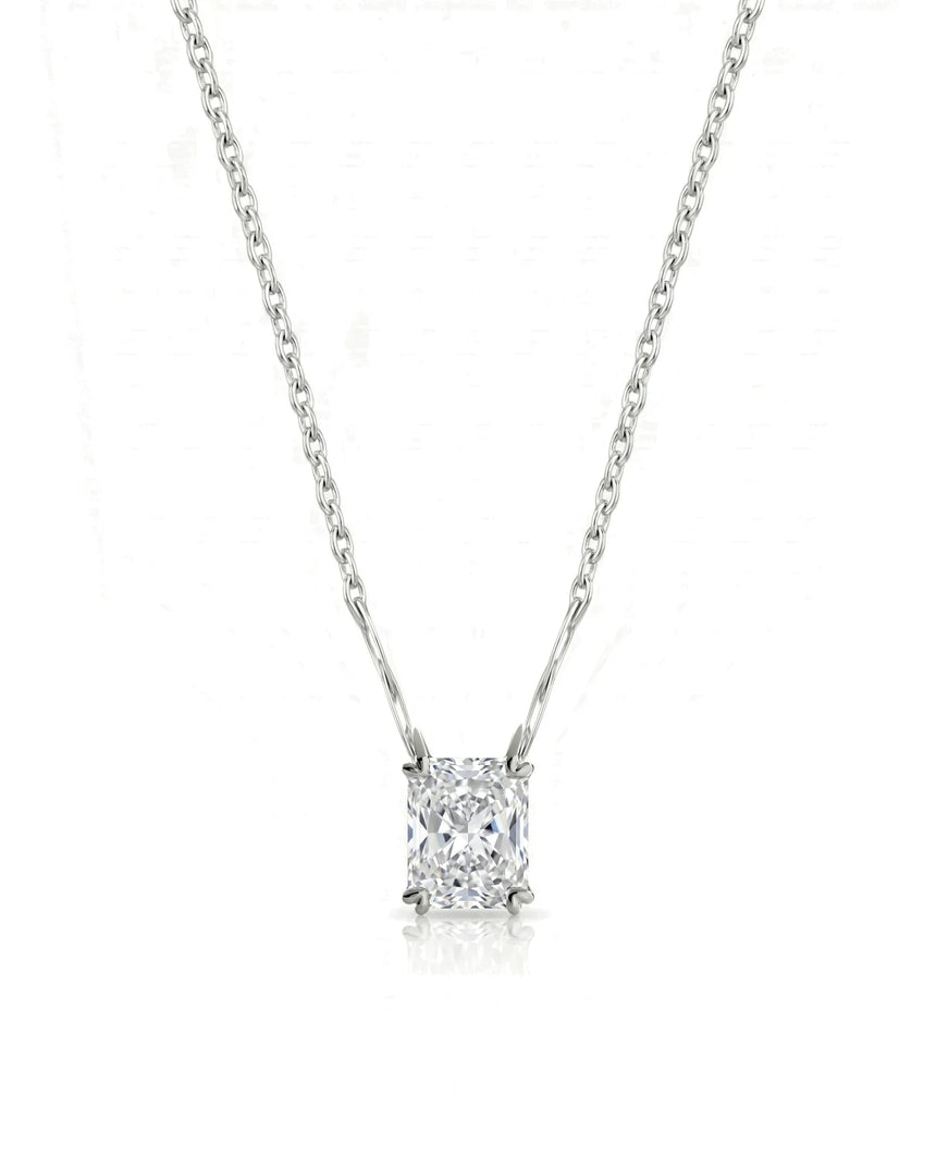 VERA Heart-Prong Radiant Cut solitaire necklace setting in white metal, front view | SARATTI Fine Jewelry