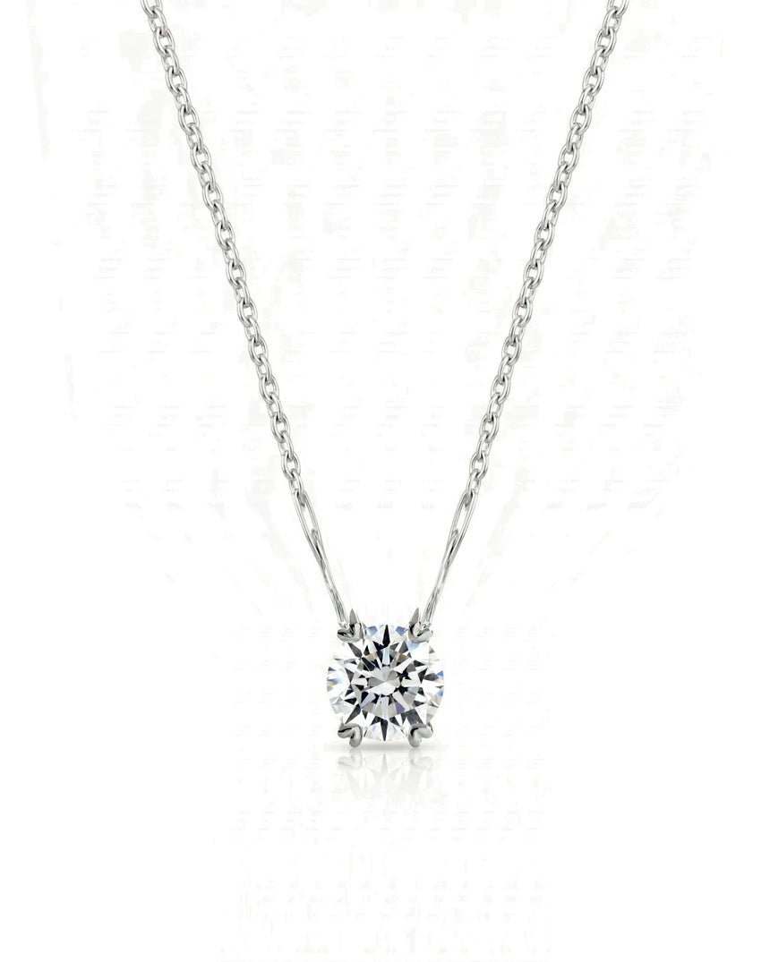 VERA Heart-Prong Round Cut solitaire necklace setting in white metal, front view | SARATTI Fine Jewelry