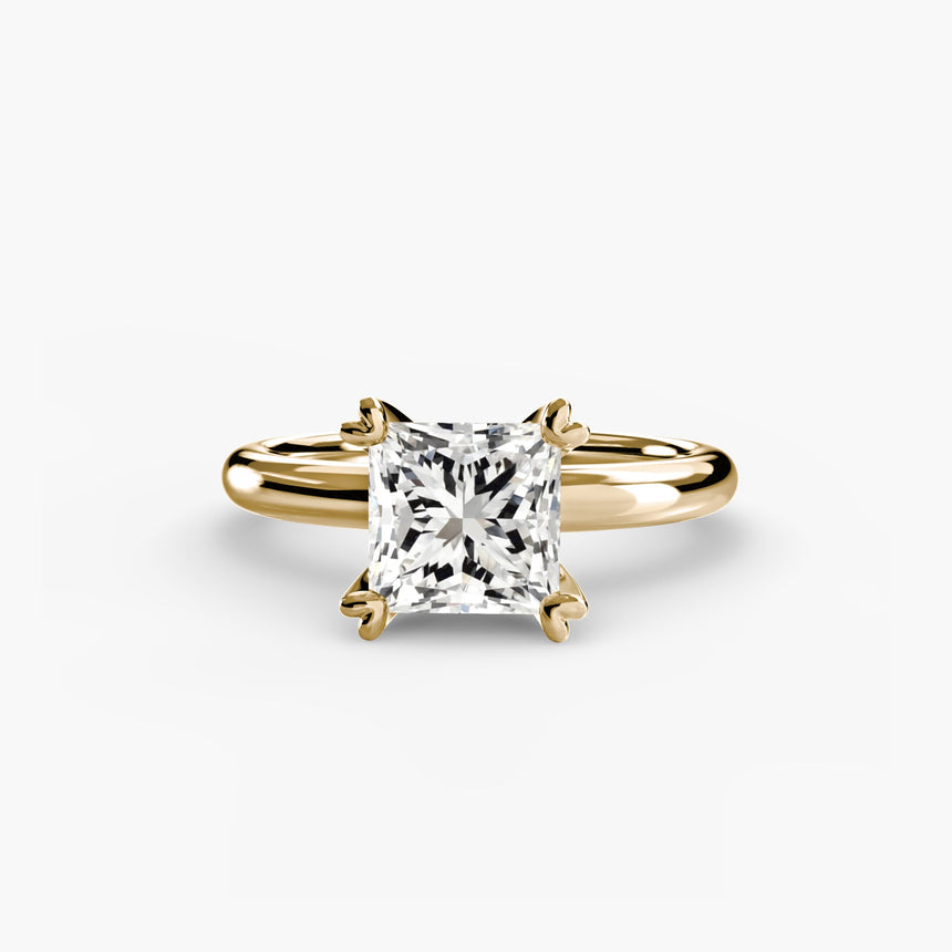 VERA – Princess Cut Heart-Prong Solitaire Ring Setting in Yellow Gold | SARATTI
