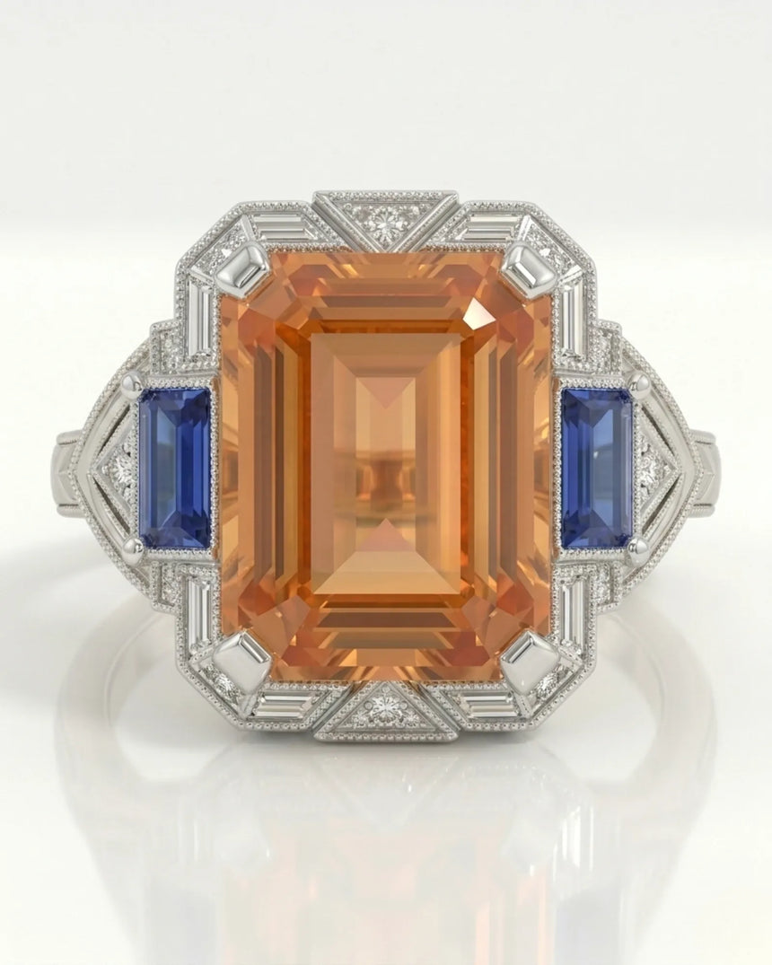 white gold Build My Ring Imperial Topaz setting with blue sapphires | SARATTI