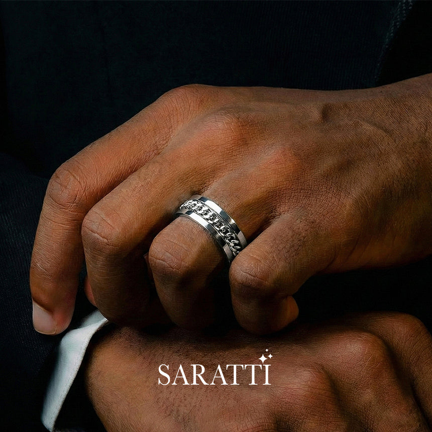white gold cuban chain ring wide band | SARATTI