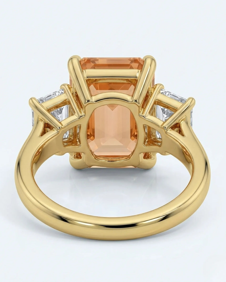 yellow gold emerald cut Topaz setting with bright step-cut diamonds | SARATTI