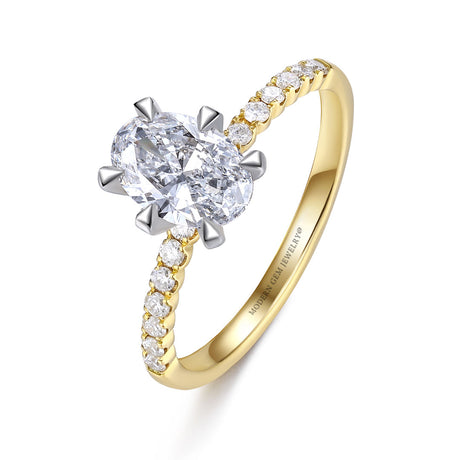 Diamond Pave Natural Oval Diamond Yellow Gold Engagement Ring