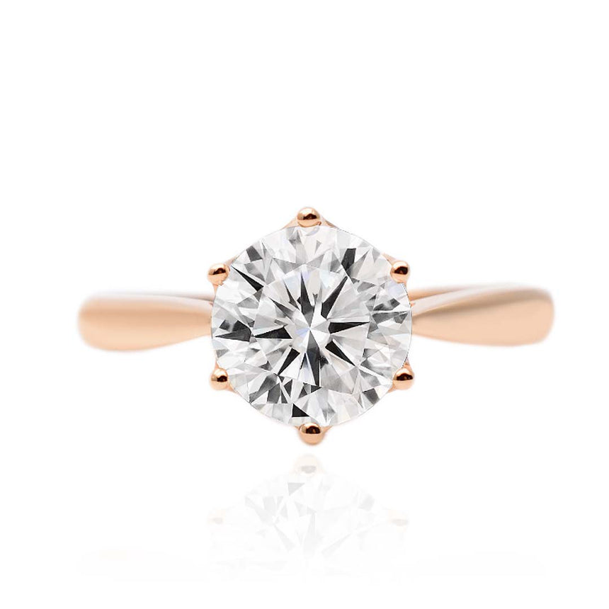 Six Pronged Rose Gold Moissanite Ring