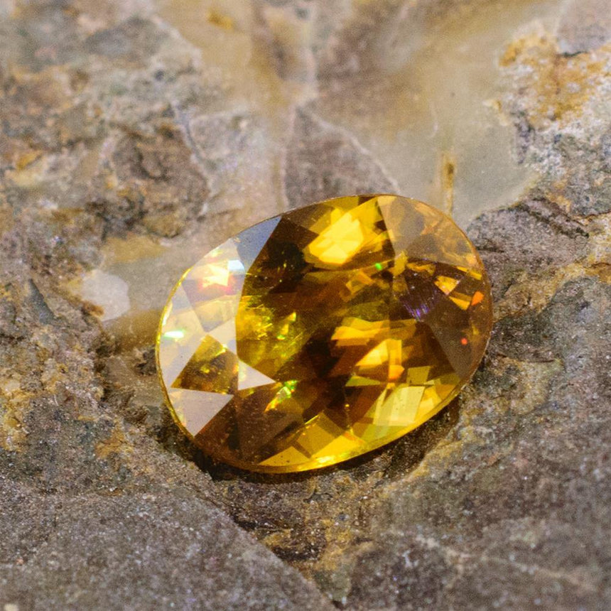 0.99 Carats Yellow Natural Sphene Gemstone 7mm x 5mm x 3.8mm - Modern Gem Jewelry