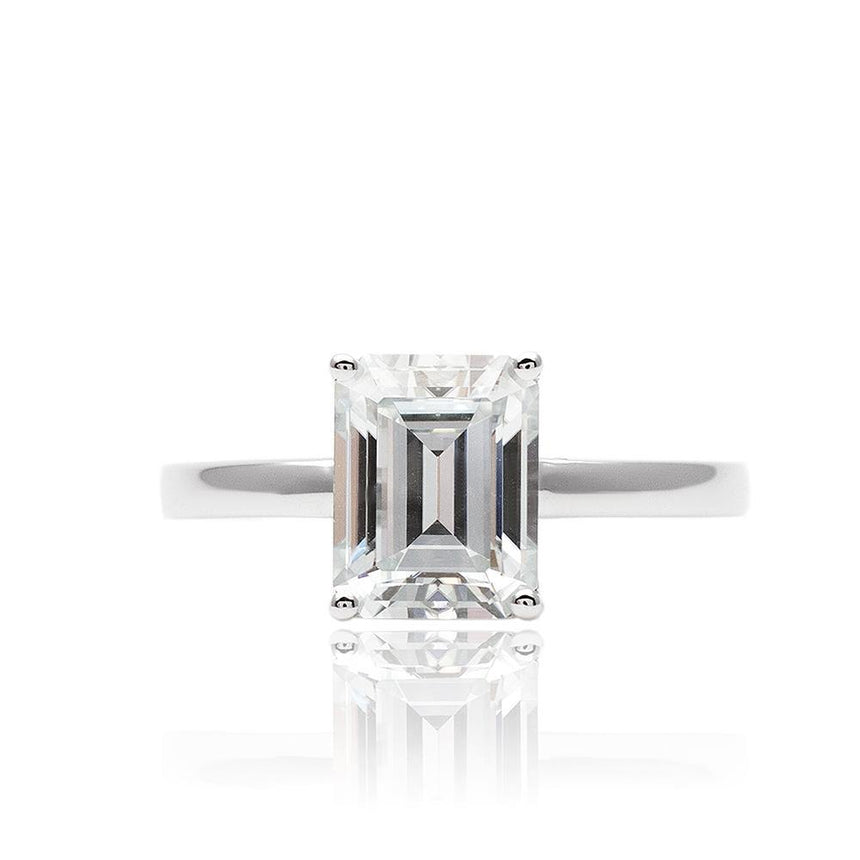 Stella Emerald Cut Moissanite Ring in White Gold | Saratti
