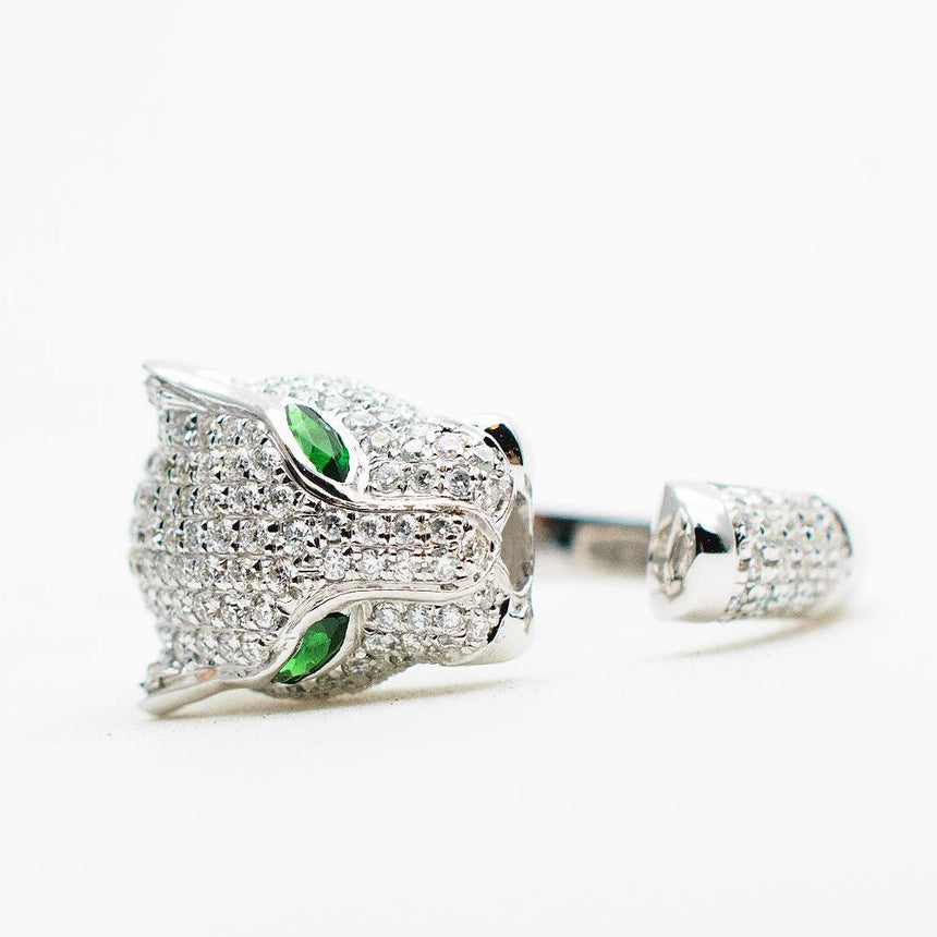 Green Tsavorite Feline Avant-Garde Ring