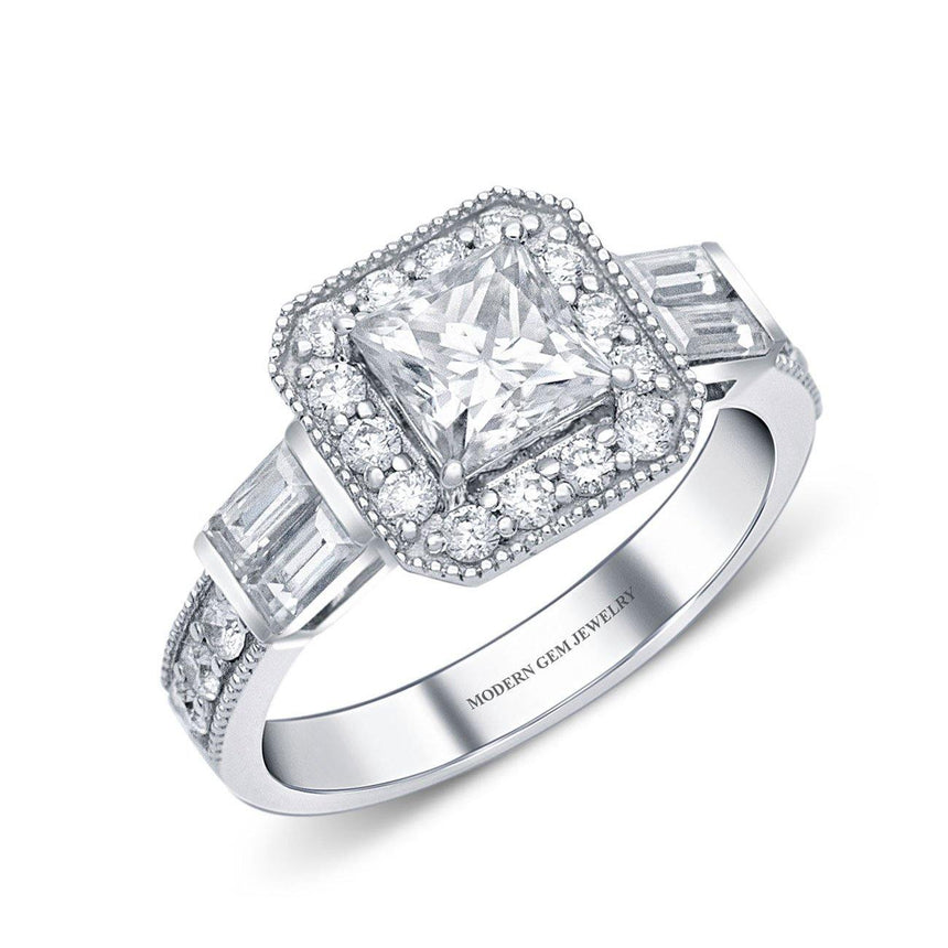 Vintage Design Princess Cut Diamond Engagement Ring