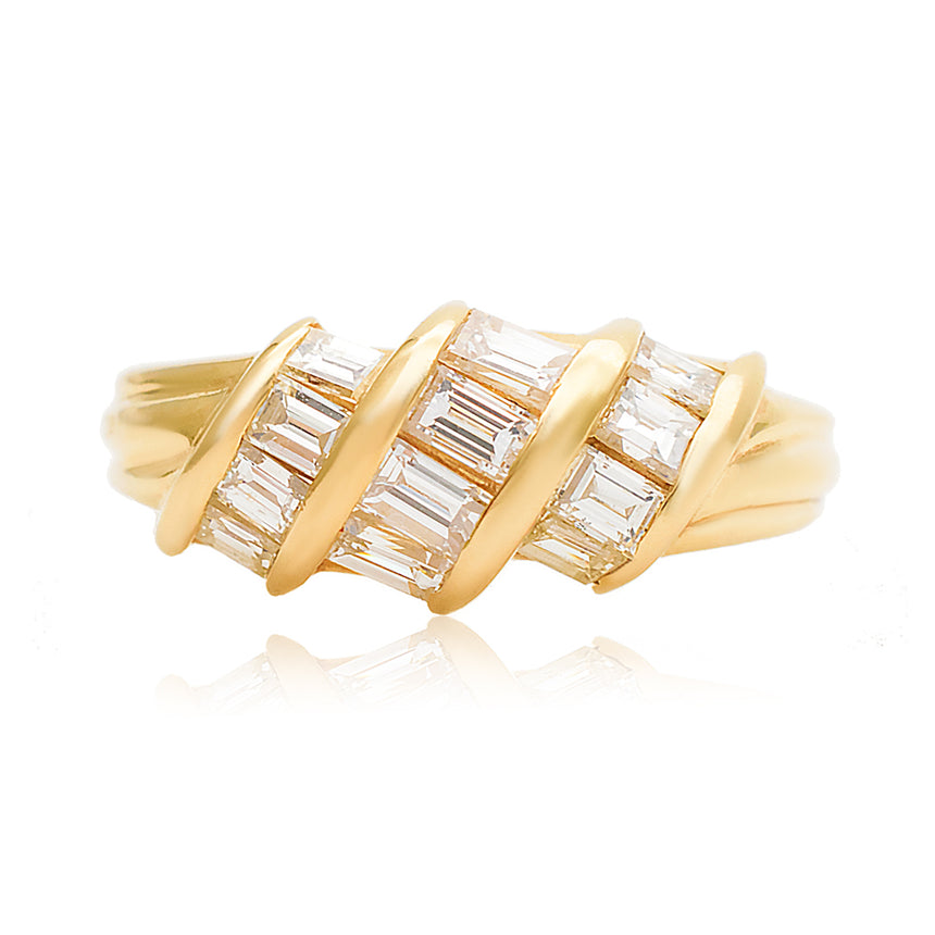 Intricately Designed Baguette Eternity Band in Yellow Gold | Custom Mdae Half Etneity Band | Modern Gem Jewelry | Saratti