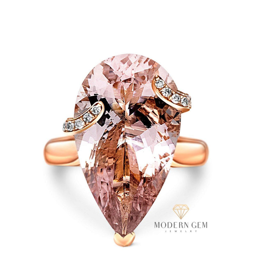 Morganite Ring Pear Shaped Diamonds & Pendant | Custom Rings | Modern Gem Jewelry | Saratti