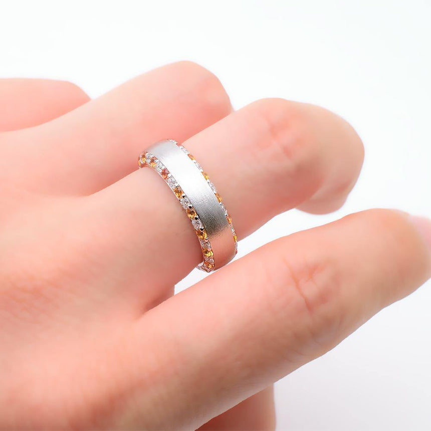 Mens Sapphire Wedding Band In 18K White Gold| Custom Men Rings | Modern Gem Jewelry