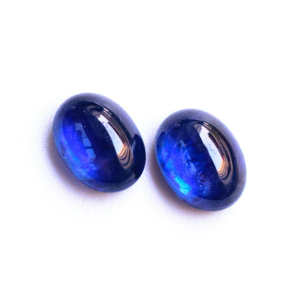 Loose Sapphire Gemstones | Matched Pair Cabochon Shape Royal Blue | 3.56 Carats Heated | Custom Jewelry | Modern Gem Jewelry