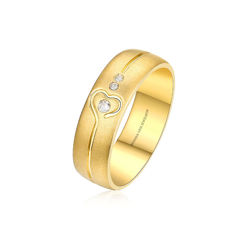 Art Deco Wedding Band in Yellow Gold with Three Natural Diamonds | Modern Gem Jewelry | Saratti