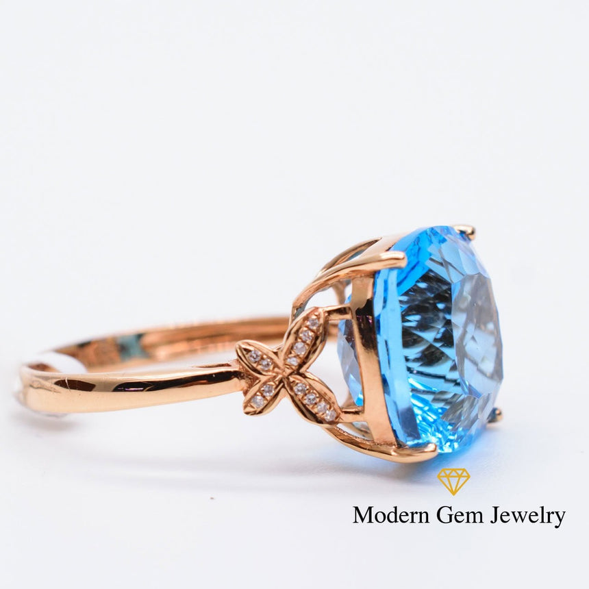 10 carat natural swiss blue topaz vintage ring