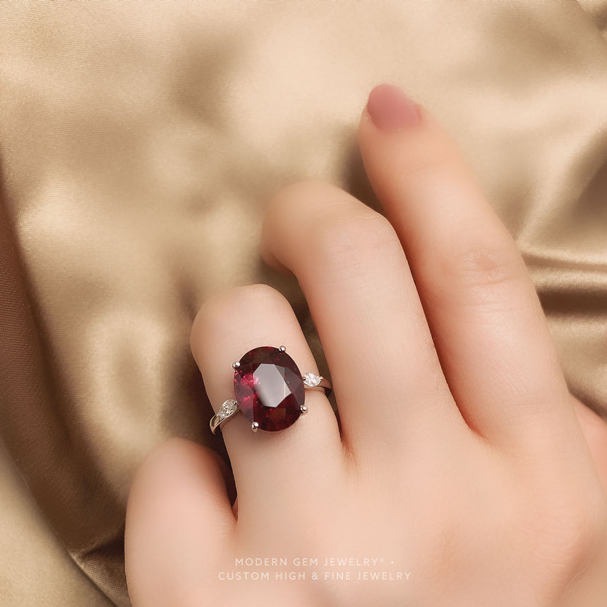 Natural Diamond and Garnet Three-Stone Ring