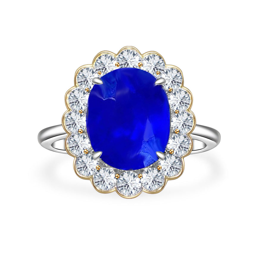 Genuine Royal Blue Sapphire Diamond Two Tone Heirloom Ring
