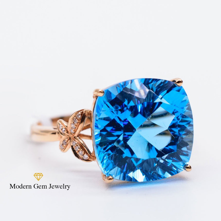 Natural Swiss Blue Topaz Vintage Ring