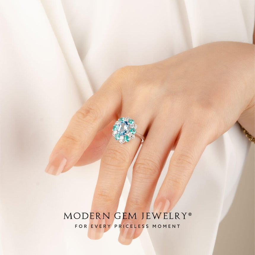 Natural London Blue Topaz White Gold Ring