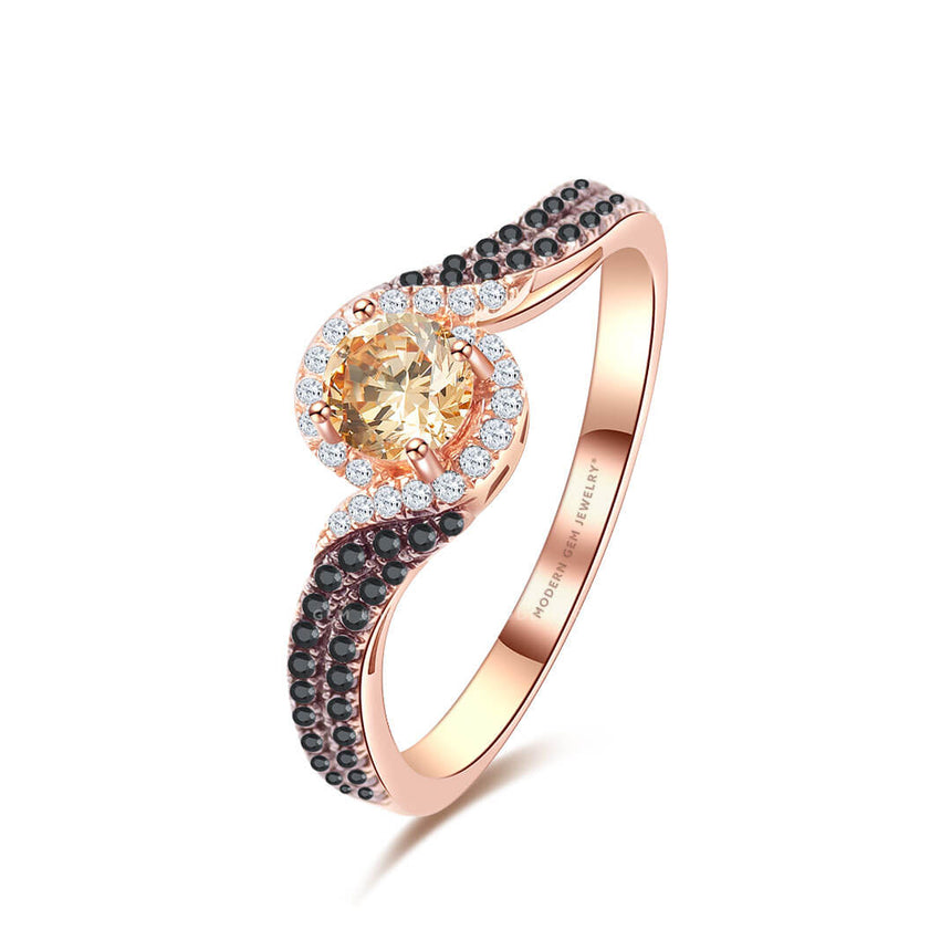 Champagne-black diamond combo engagement ring