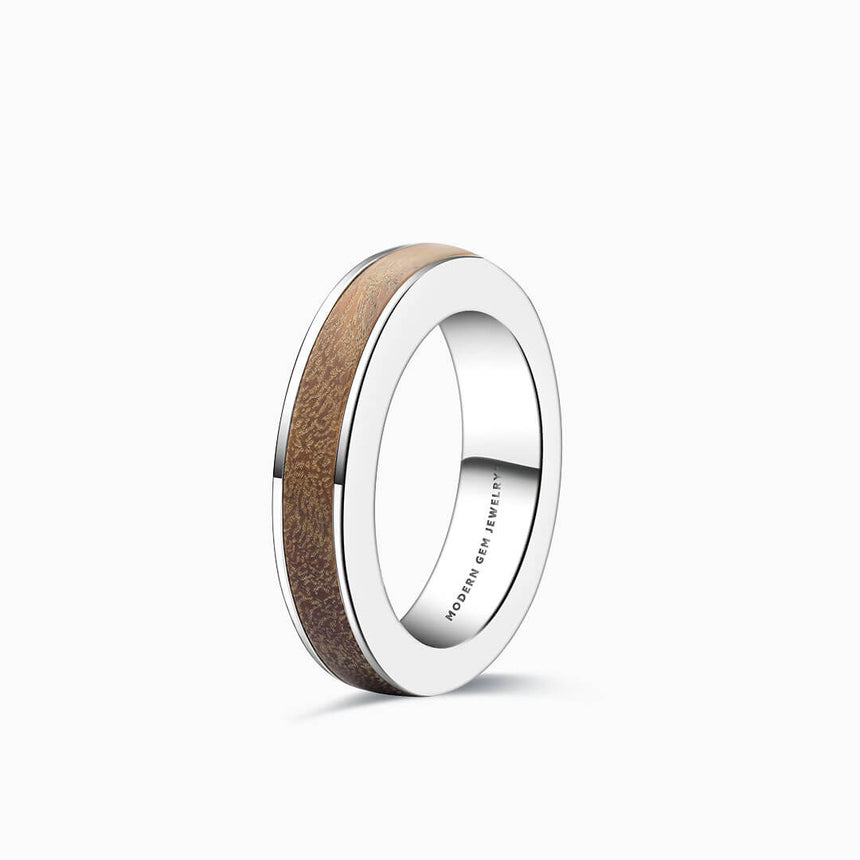 Women's Wood-Inspired Comfort Fit Band in 18K White Gold | Modern Gem Jewelry | Saratti