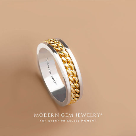 Two Tone Cuban Chain Inspired Ring