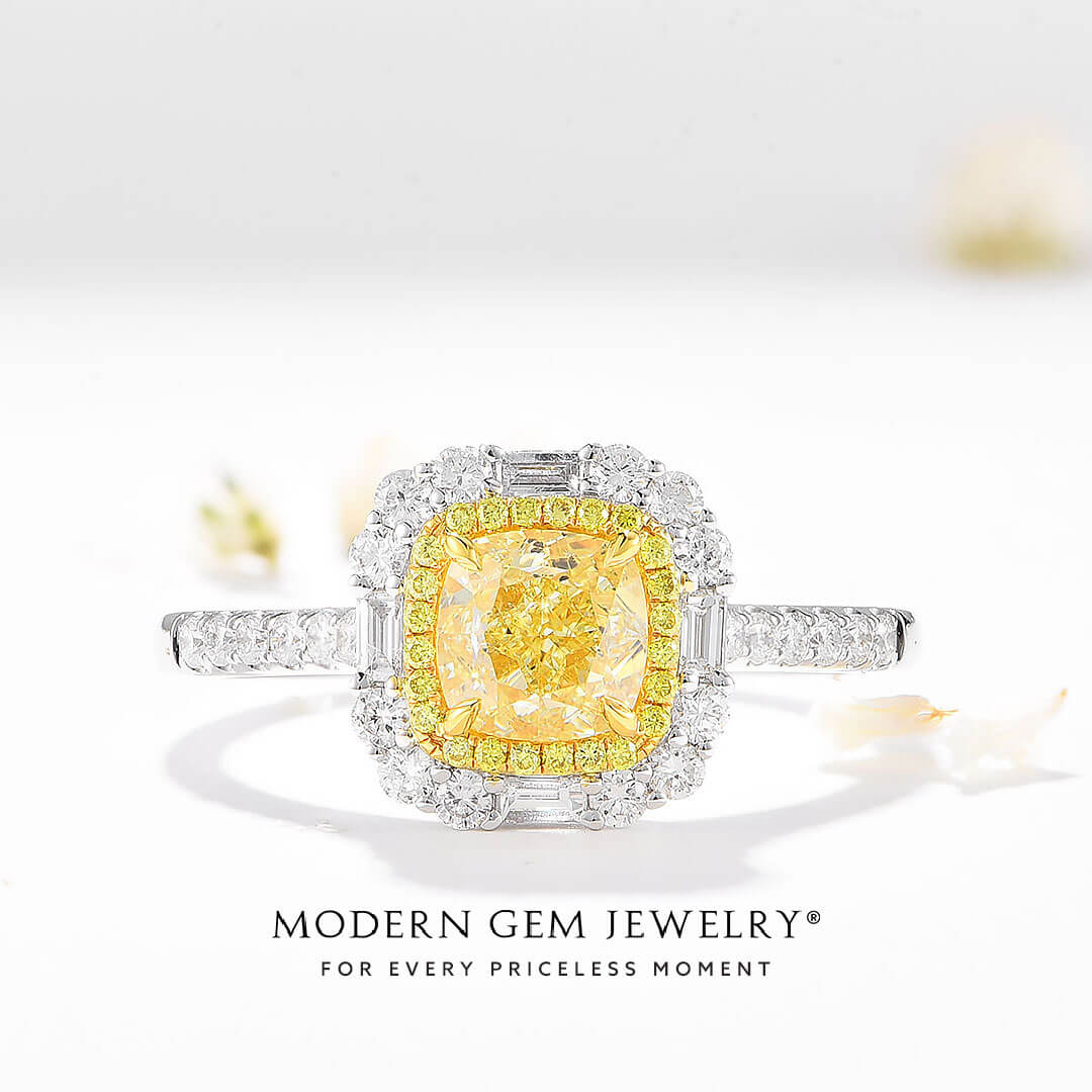 Yellow Diamond Ring Tiffany in White Gold | Modern Gem Jewelry