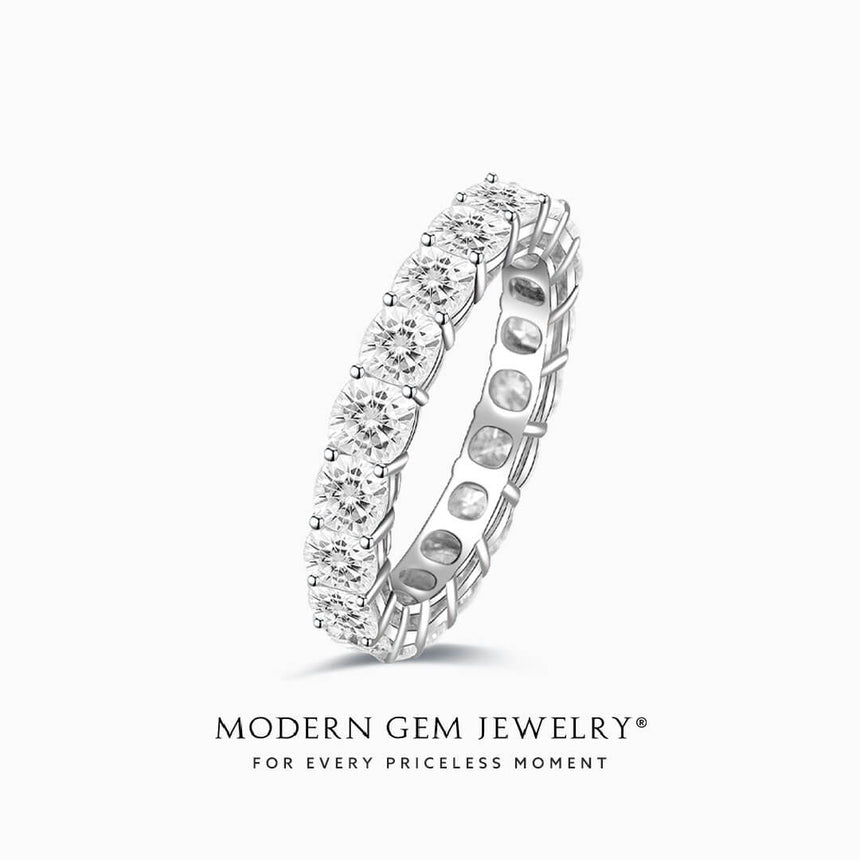 Diamond Eternity Wedding Band  in 18K White Gold in Eternity Band on White Background  | Modern Gem Jewelry | Saratti
