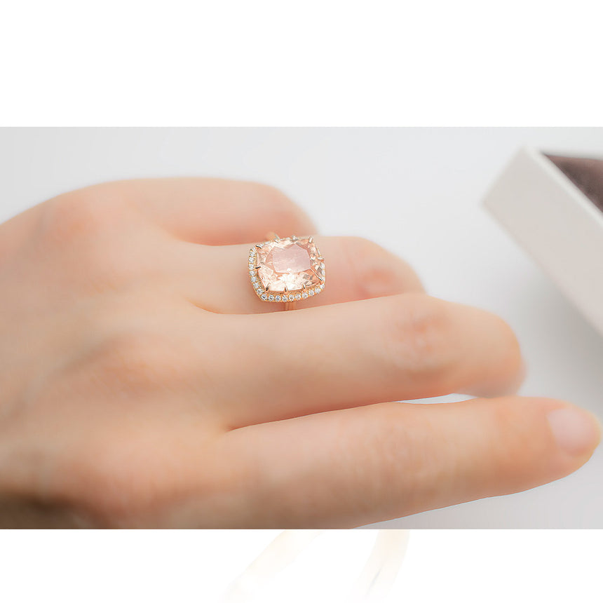 Diamond Halo on Vintage Morganite Ring