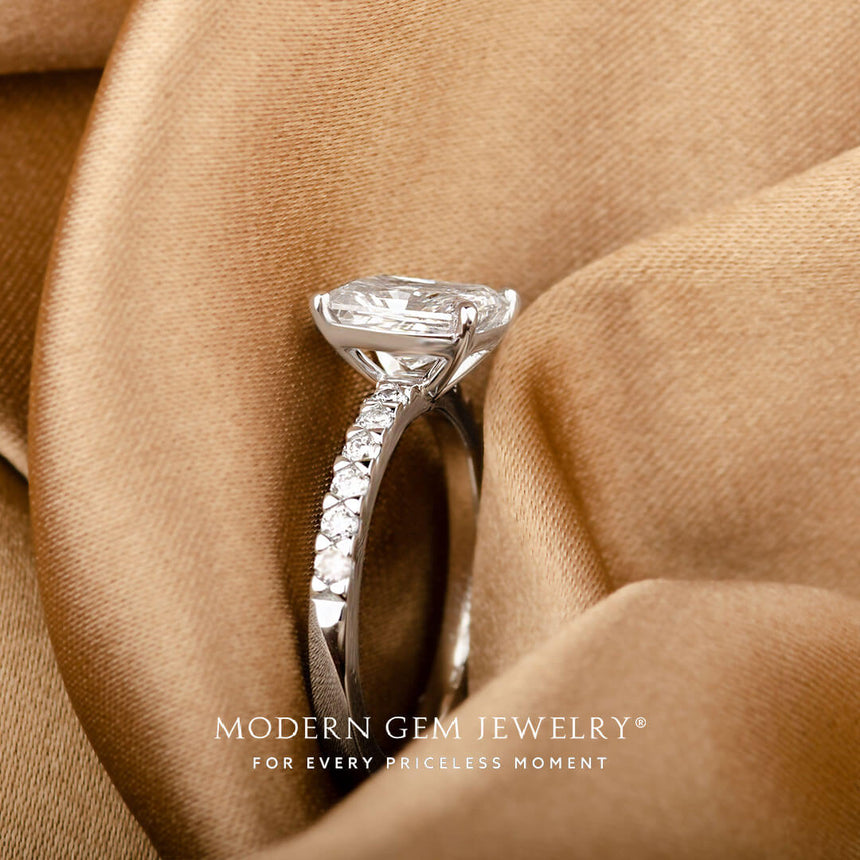 Prong Set Radiant Cut Natural Diamond Engagement Ring
